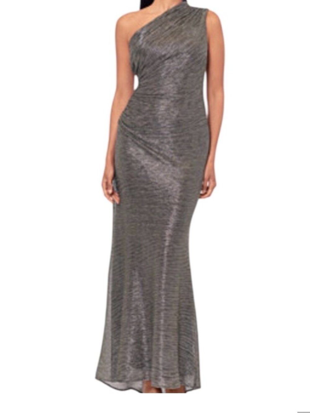 NWT Betsy & Adam Metallic One-Shoulder Sleeveless Gown. Size 8